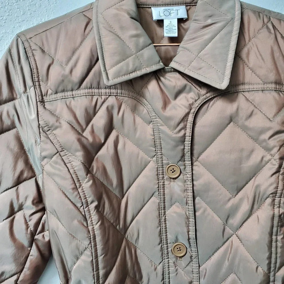 ANN TAYLOR LOFT | Quilted Metallic Iridescent Trench Coat Small - Picture 3 of 11